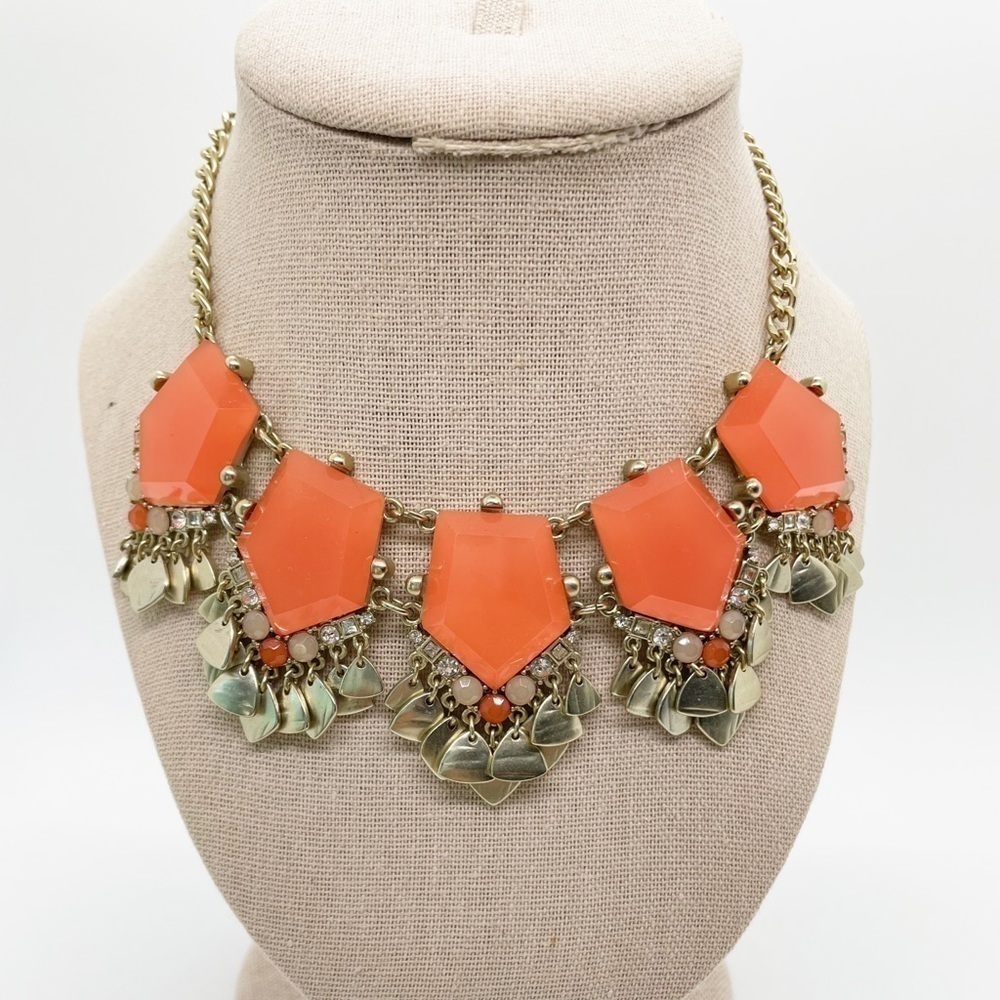 Loft Orange Gold Tone Statement Necklace
